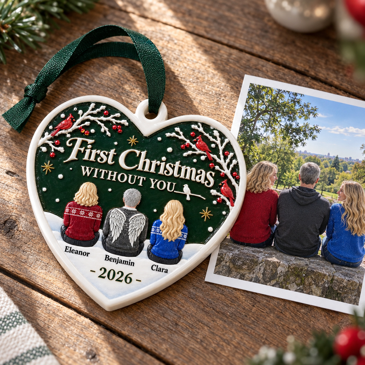 Heart Memorial First Christmas Without You Cardinal Holiday Keepsake - 3D Relief Ornament