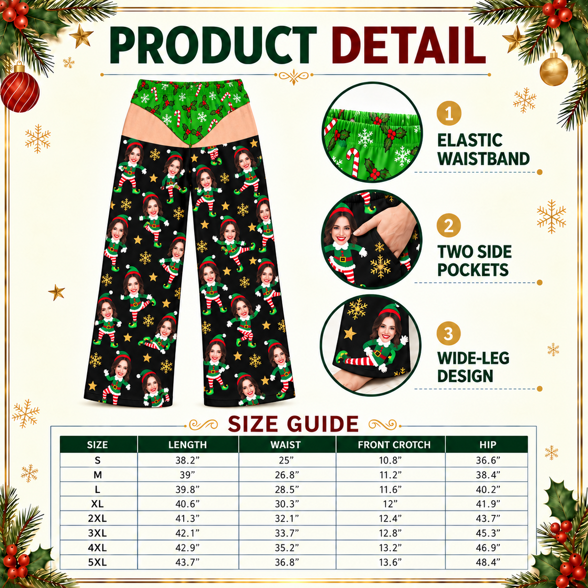 Mens Holiday Pajama Pants, Novelty Christmas Graphic Lounge Bottoms