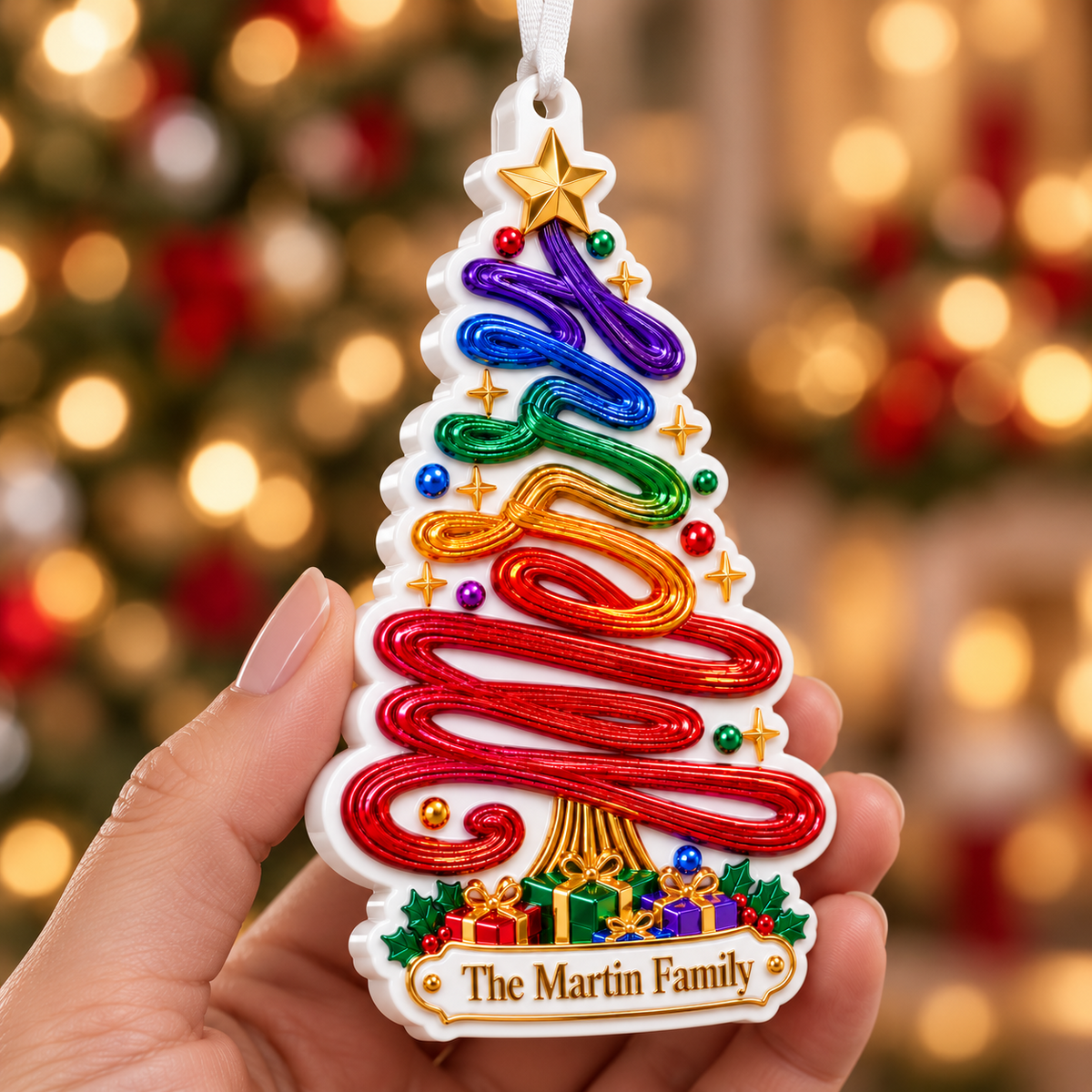 Rainbow Swirl Christmas Tree Acrylic Plaque Holiday Tree Hanging Decor - 3D Relief Ornament