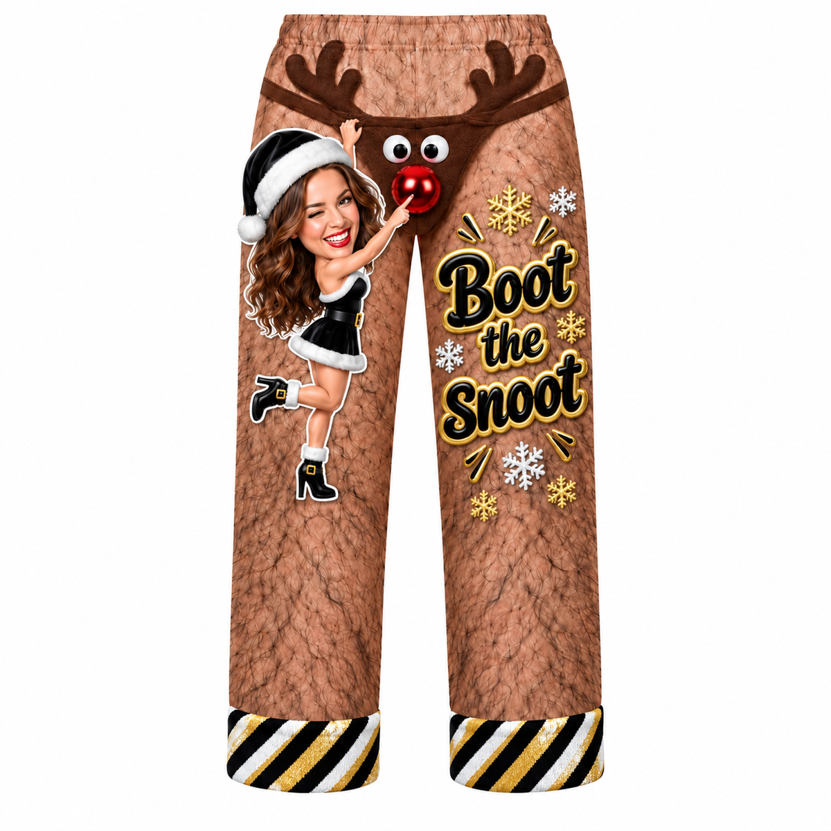 Pajama Pants Christmas Reindeer Hairy Leg Graphic Holiday Loungewear