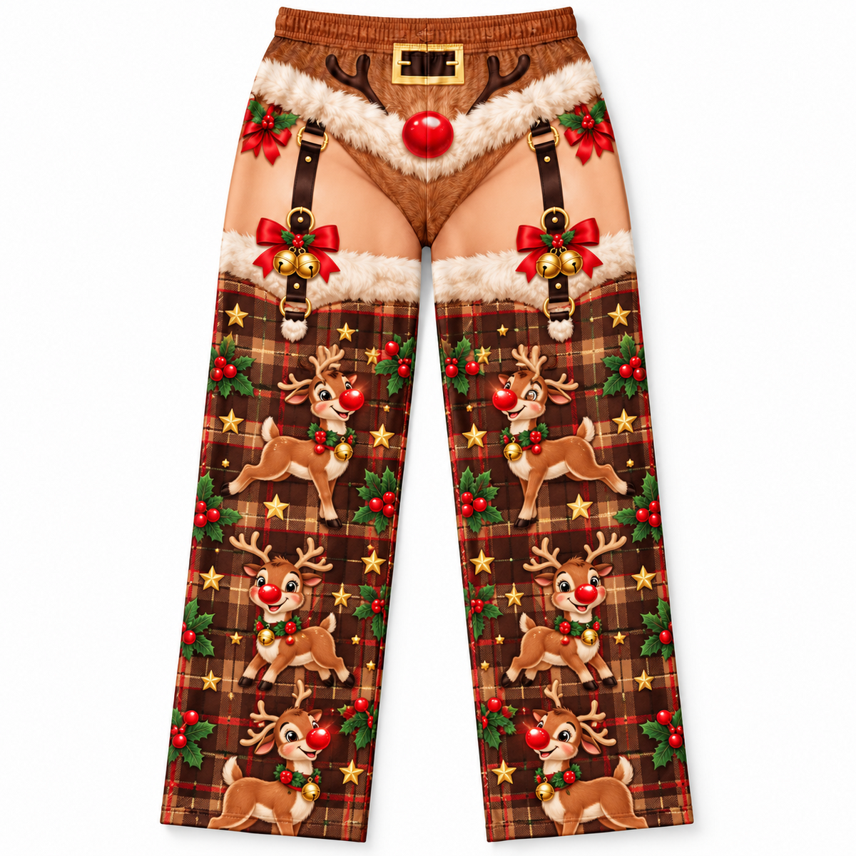 Christmas Pajama Pants Novelty Holiday Garter Print Lounge Trousers