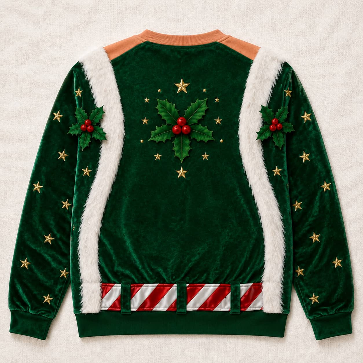 Funny Ugly Christmas Sweatshirt Fake Bare Chest Belly Graphic Crewneck