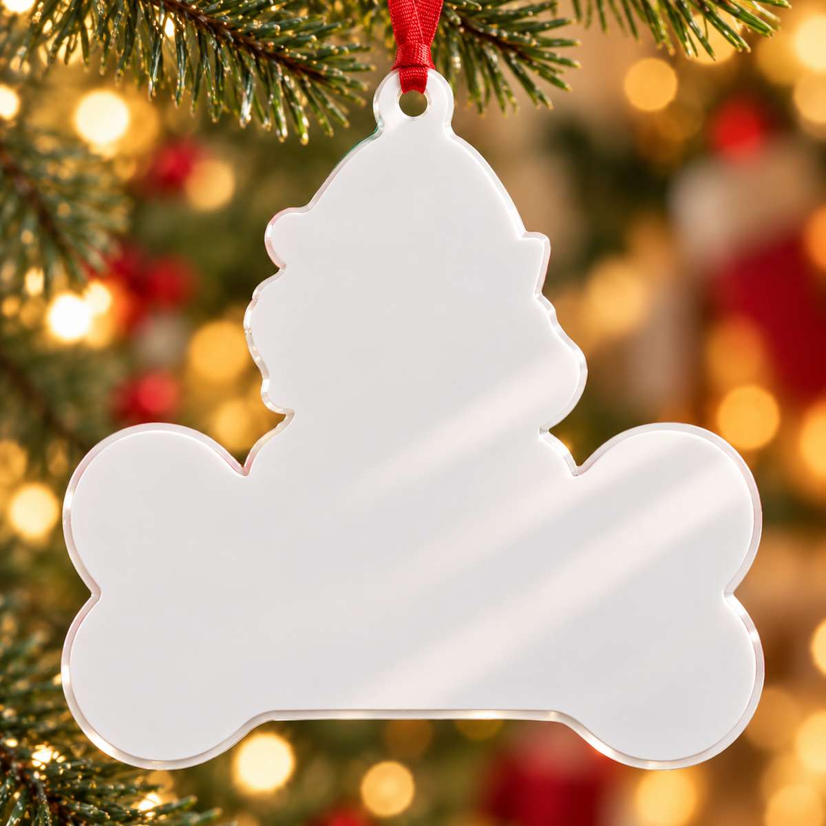 Golden Retriever Puppy Wearing Elf Hat Dog Bone Holiday Tree Decor - 3D Relief Ornament