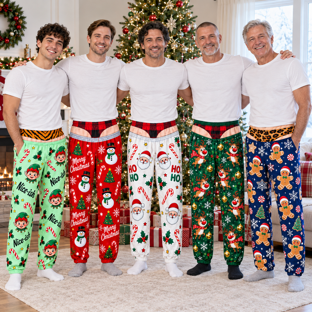 Mens Christmas Gag Pajama Pants Novelty Boxer Waistband Joggers