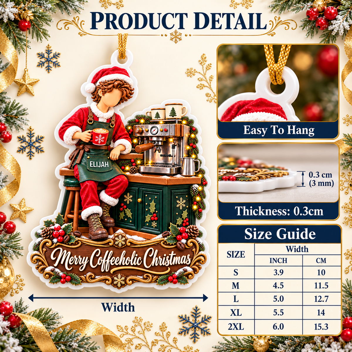 Barista Santa with Espresso Machine Merry Coffeeholic Christmas Acrylic Hanging Plaque - 3D Relief Ornament