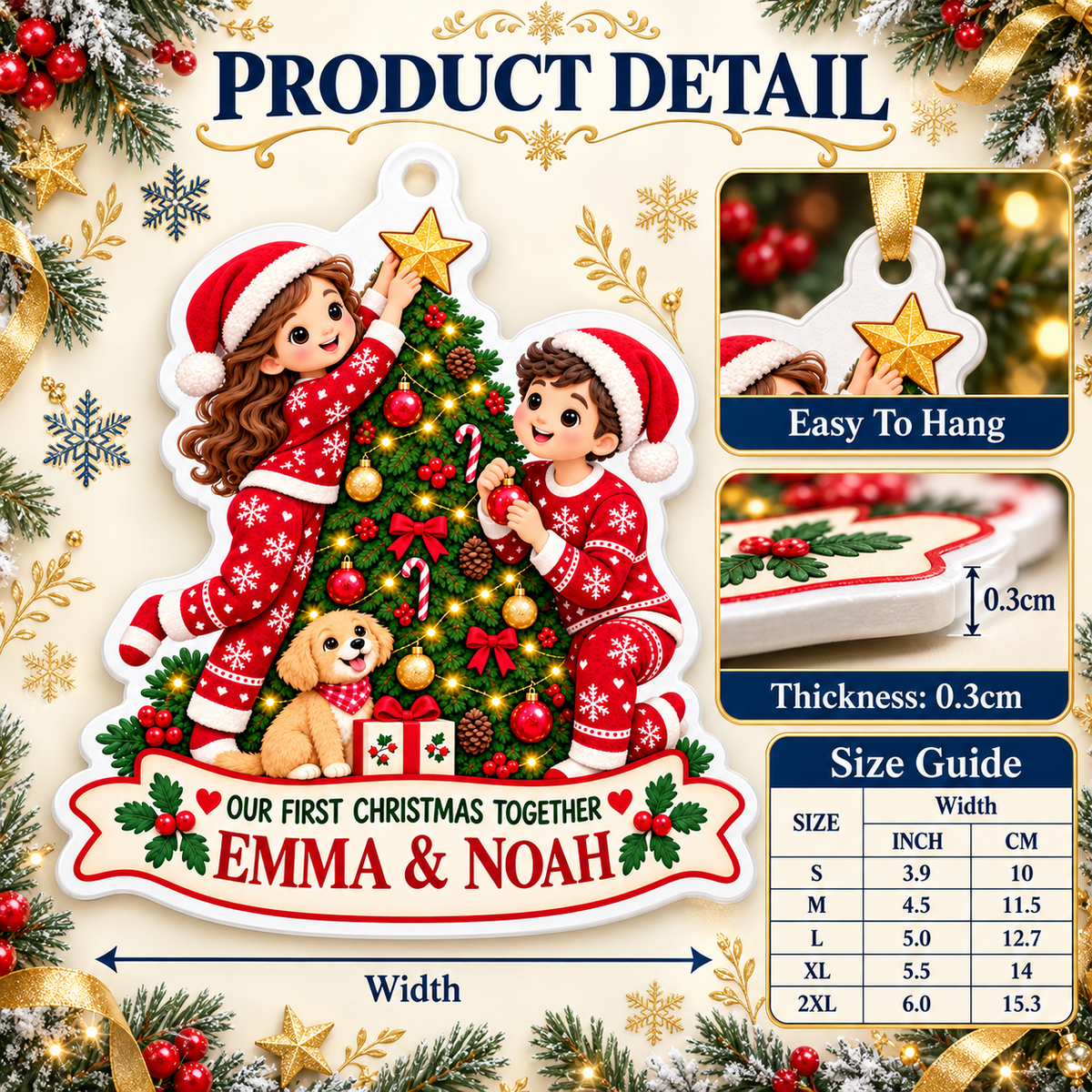 Couple with Puppy Decorating Christmas Tree Holiday Keepsake - 3D Relief Ornament