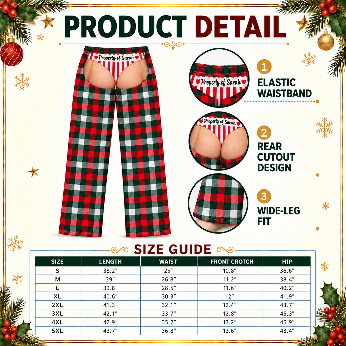Men's Plaid Pajama Chaps Novelty Christmas Open Back Loungewear