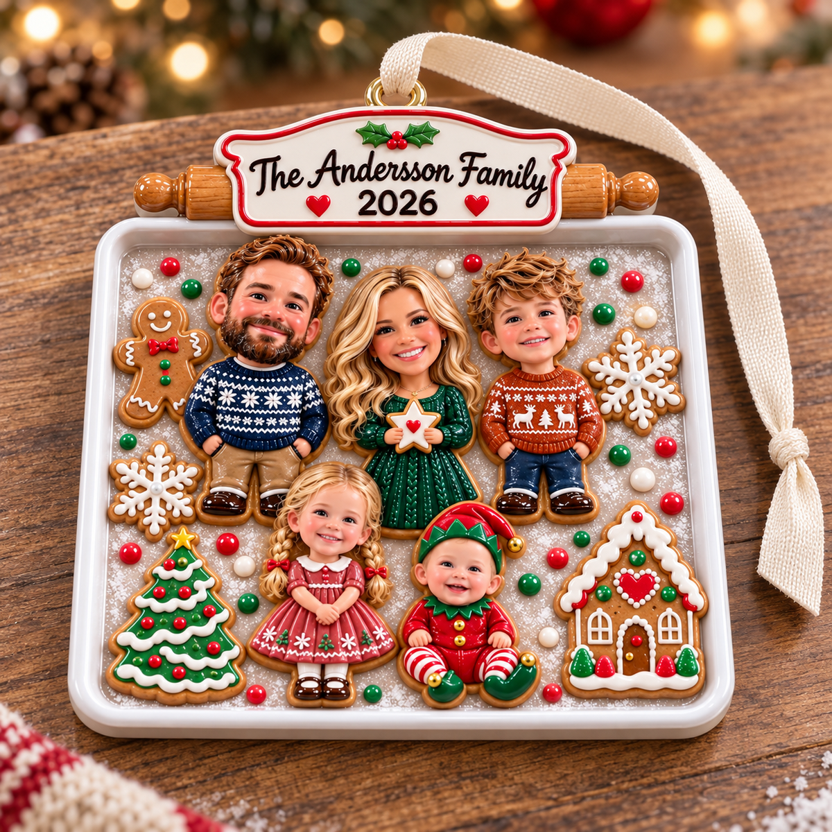 Baking Sheet Gingerbread Family of Five Holiday Keepsake - 3D Relief Ornament