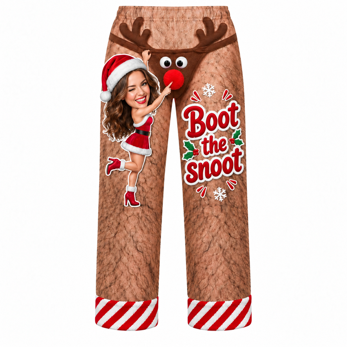 Pajama Pants Christmas Reindeer Hairy Leg Graphic Holiday Loungewear