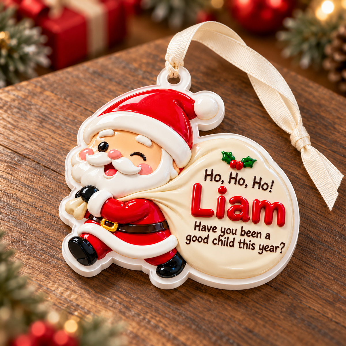 Santa Claus Silhouette White Acrylic Christmas Tree Holiday Hanging Decor - 3D Relief Ornament