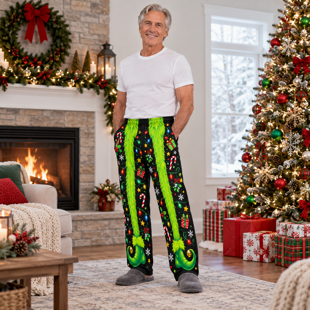 Mens Christmas Pajama Pants Novelty Printed Holiday Loungewear