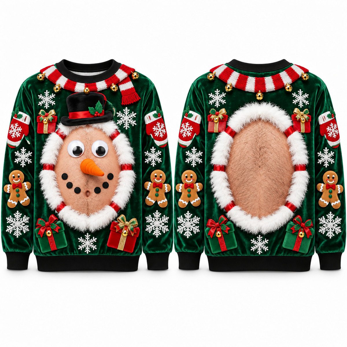 Funny Christmas Sweatshirt Hairy Belly Graphic Ugly Holiday Pullover