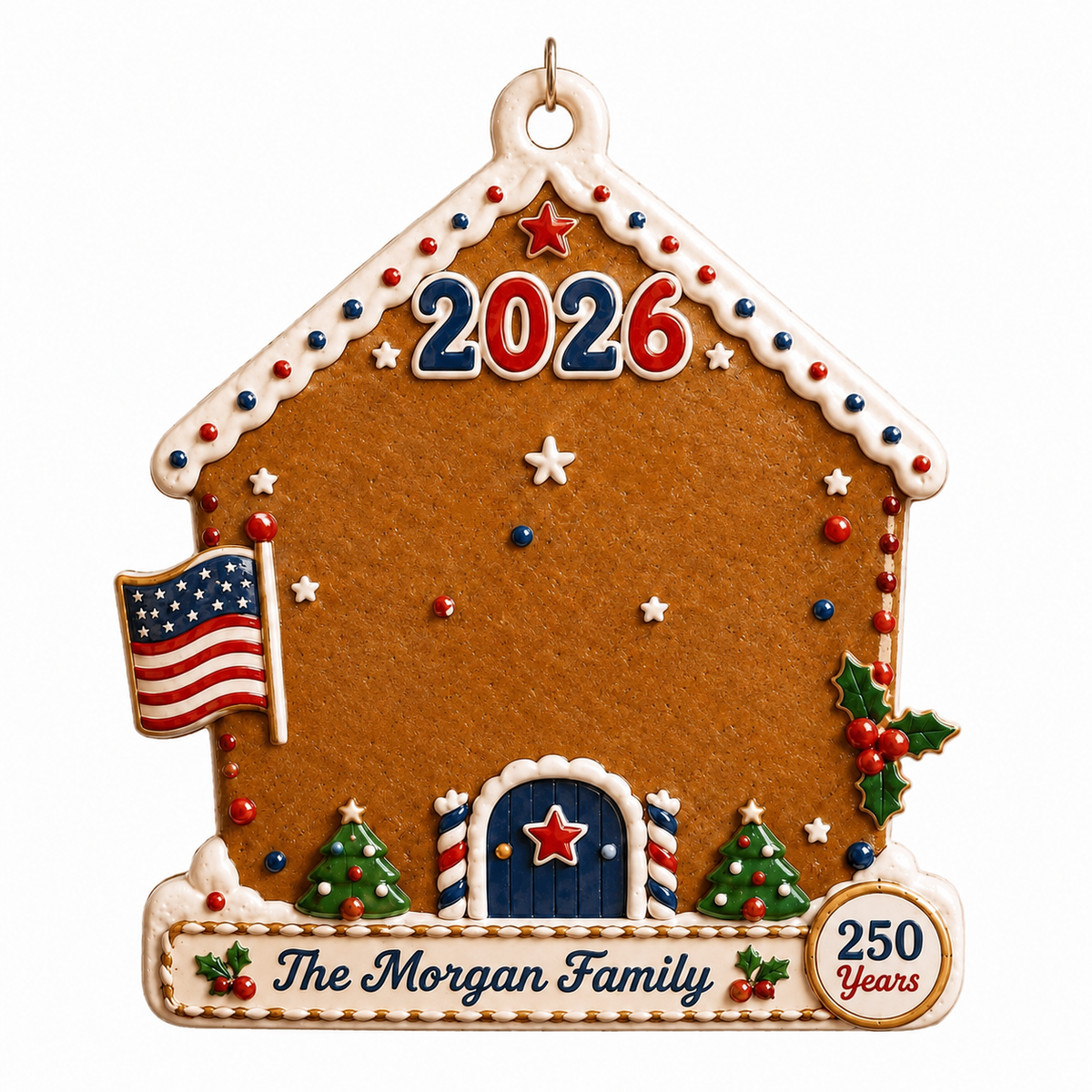 Christmas Gingerbread House Holiday Decor, Raised Detail, Hanging Tree Decoration - 3D Relief Ornament