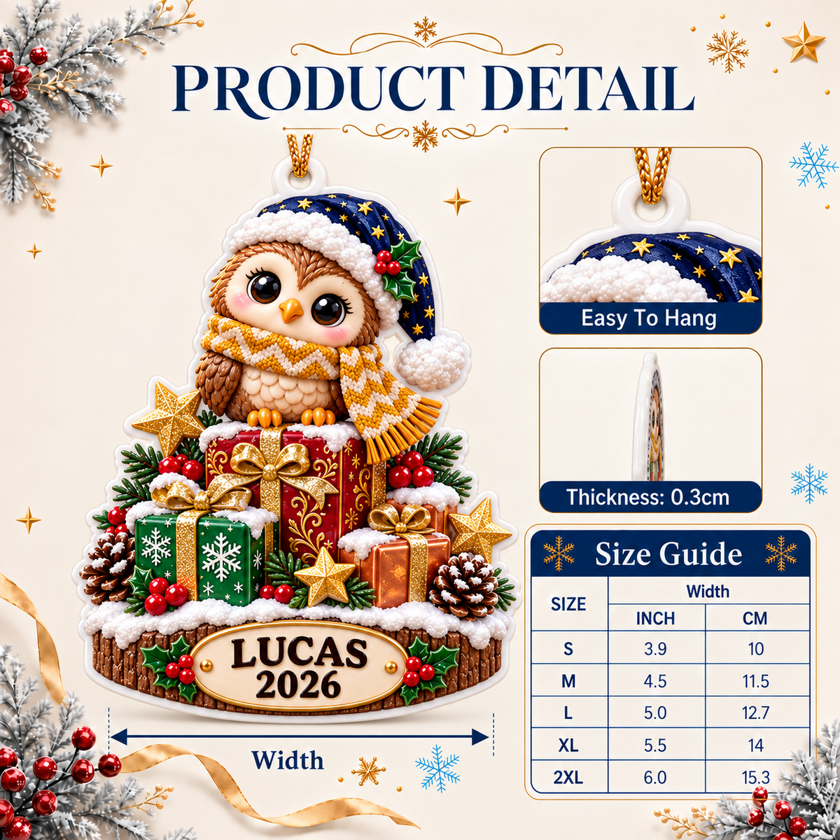 Winter Owl Perched on Stacked Holiday Gift Boxes Plaque - 3D Relief Ornament