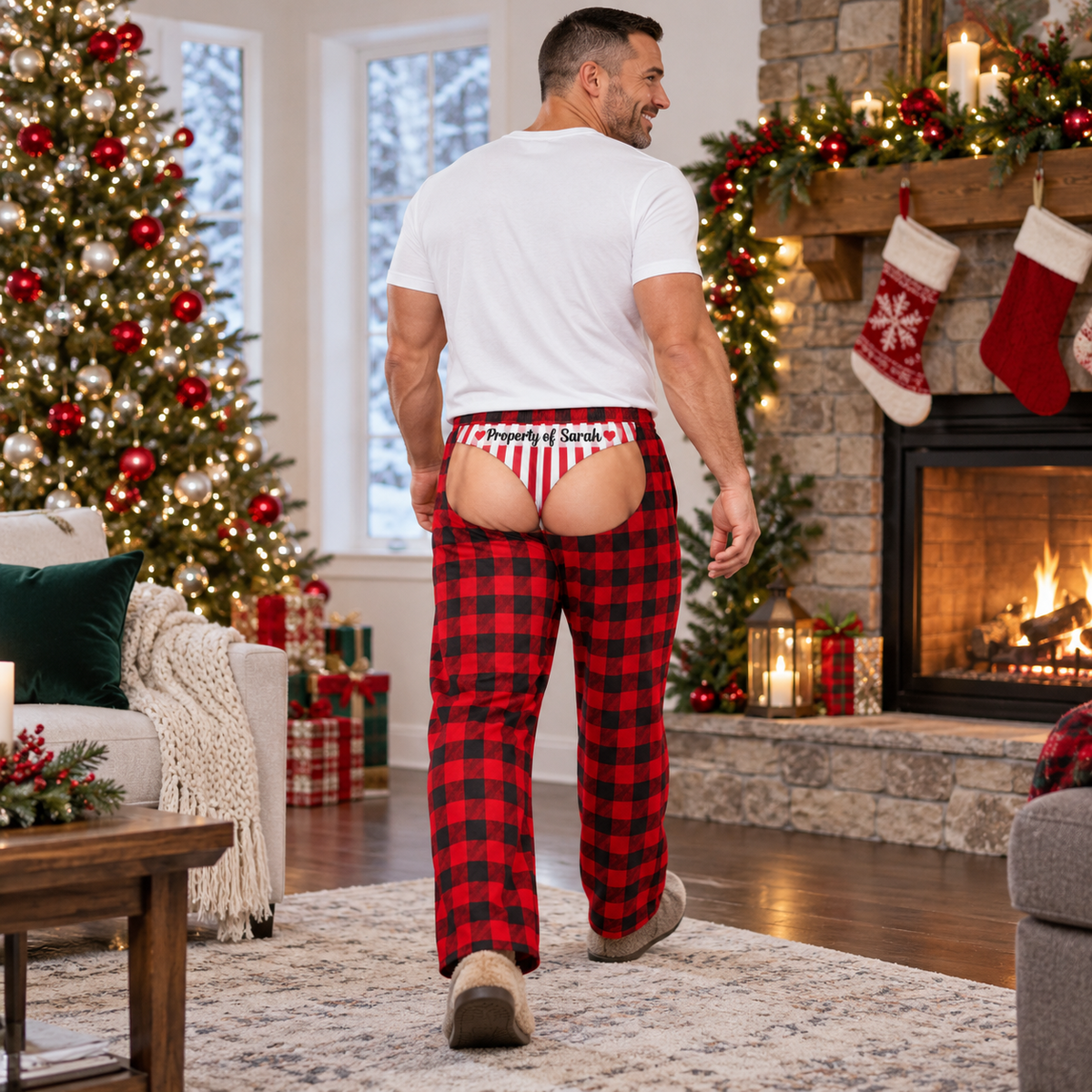 Men's Plaid Pajama Chaps Novelty Christmas Open Back Loungewear
