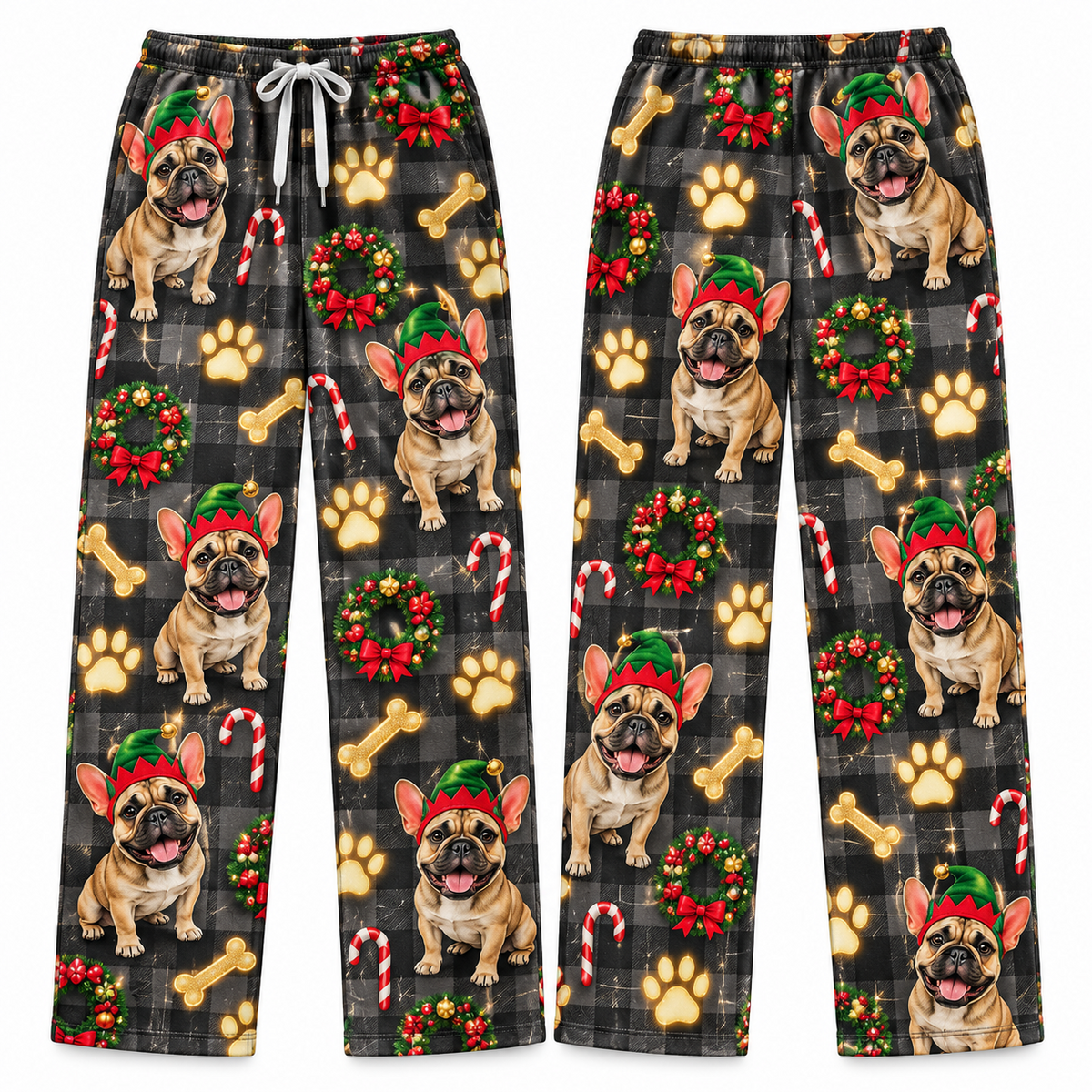 Mens Dog Christmas Pajama Pants Plaid Holiday Lounge Bottoms