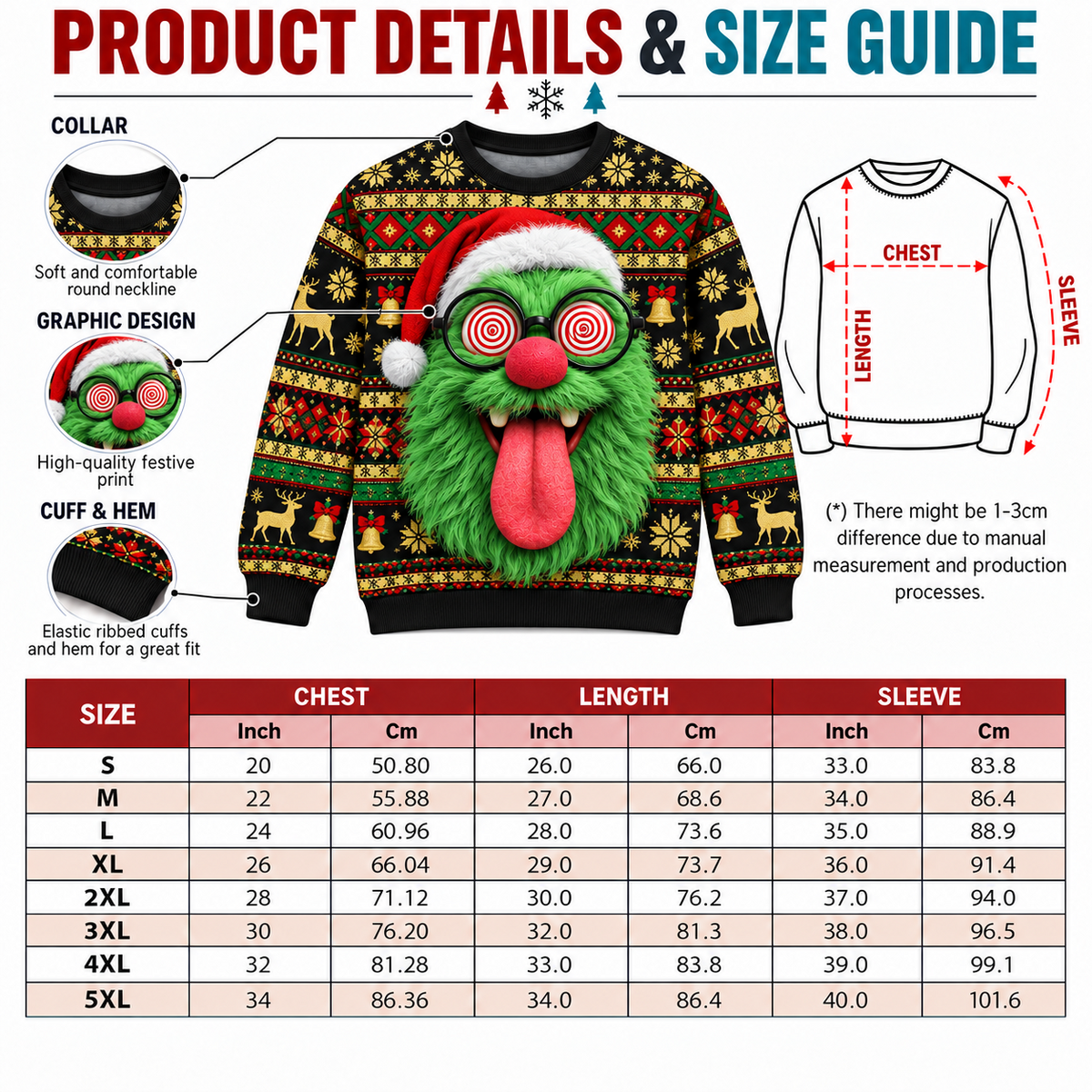Funny Christmas Sweatshirt Hypnotic 3D Tongue Graphic Pullover