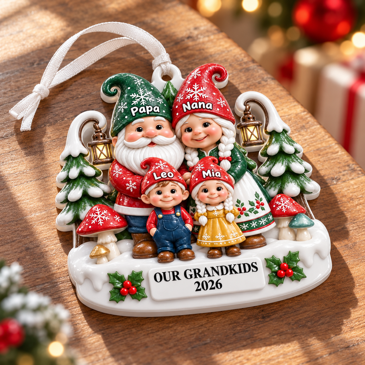 Snowy Woodland Pine Trees and Lanterns Winter Picture Frame - 3D Relief Ornament