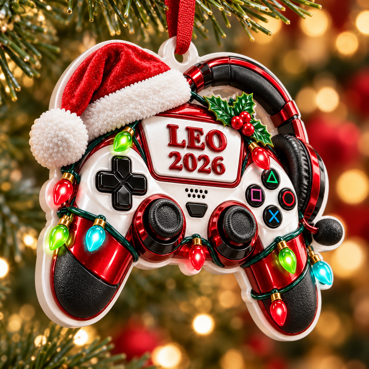 Video Game Controller with Santa Hat and Headset Holiday Keepsake - 3D Relief Ornament