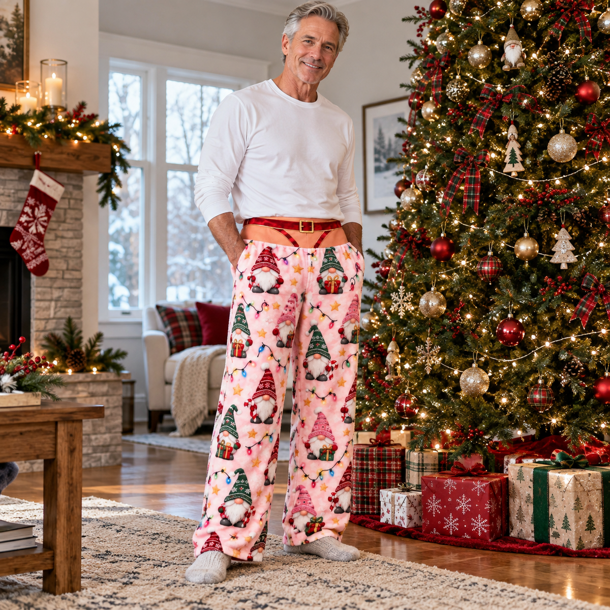 Womens Christmas Cutout Pajama Pants Holiday Print Lounge Bottoms