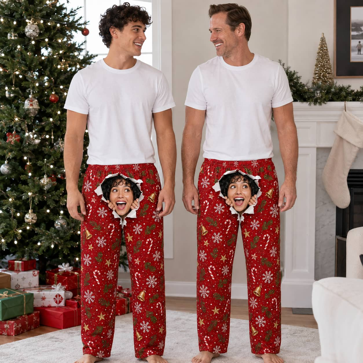 Men's Pajama Pants Green Christmas Holly Pattern Lounge Bottoms