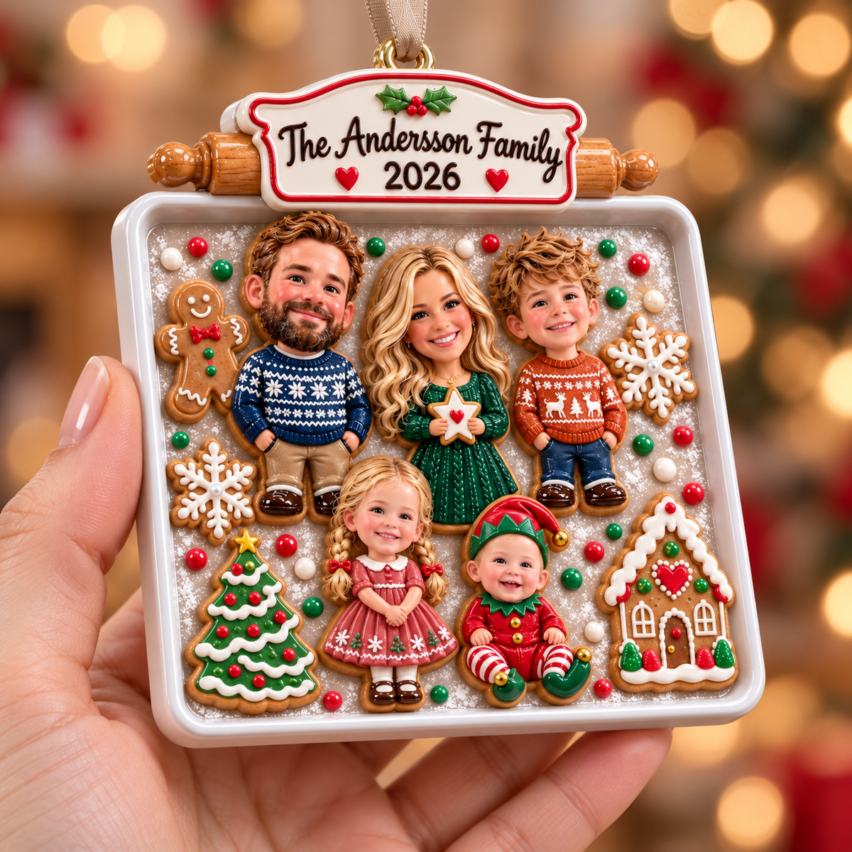 Baking Sheet Gingerbread Family of Five Holiday Keepsake - 3D Relief Ornament