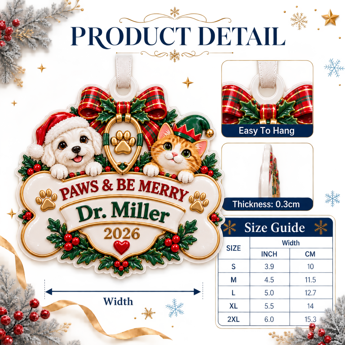 Veterinary Dog and Cat Bone Plaque Holiday Hanging Keepsake - 3D Relief Ornament