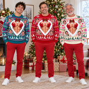 Funny Ugly Christmas Sweater Muscular Chest Heart Graphic Pullover