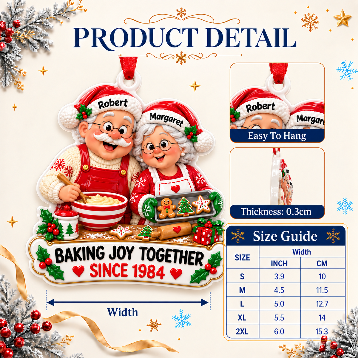 Christmas Baking Couple Holiday Tree Decoration, Kitchen Cookie Keepsake - 3D Relief Ornament