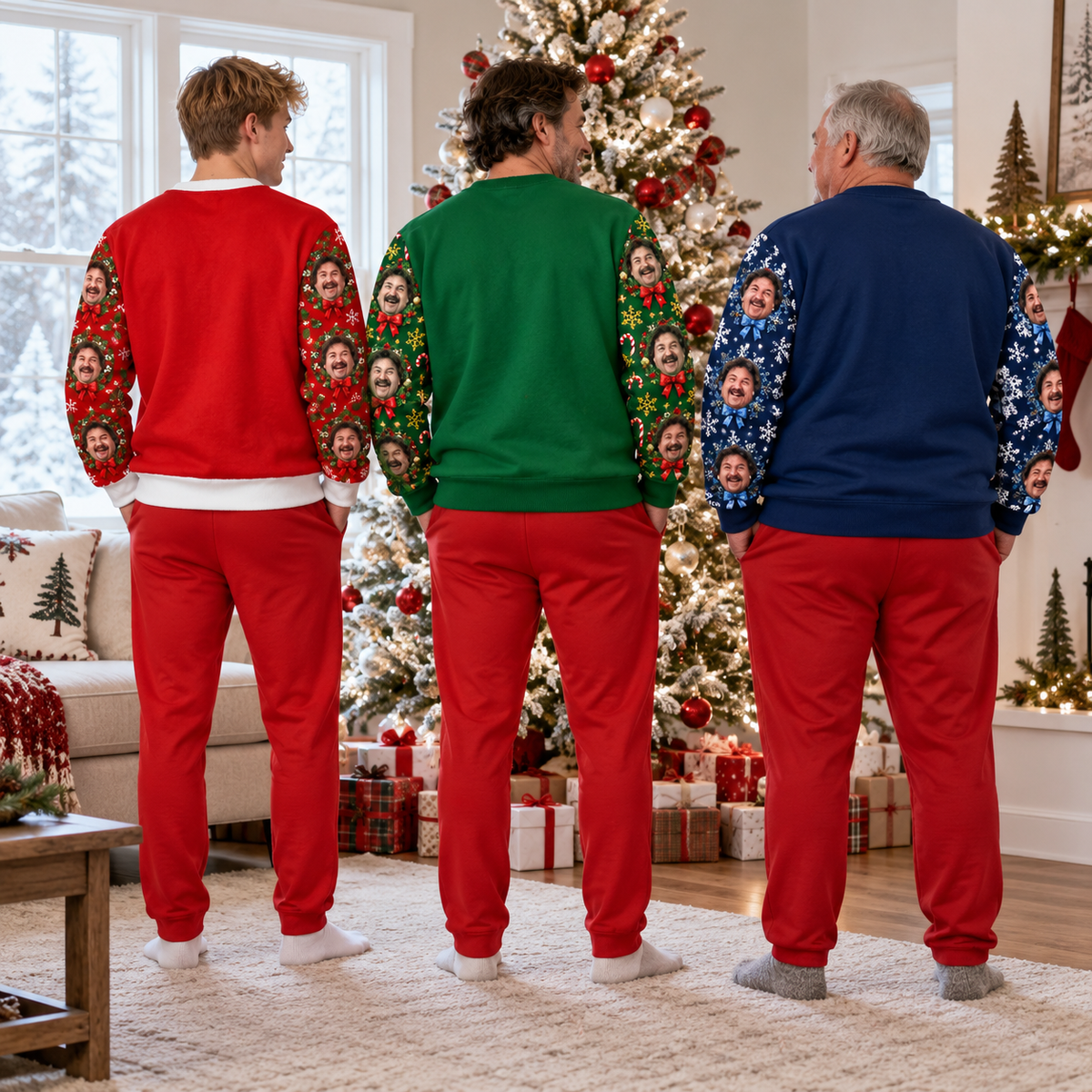Funny Christmas Sweatshirt Hairy Belly Print Holiday Crewneck