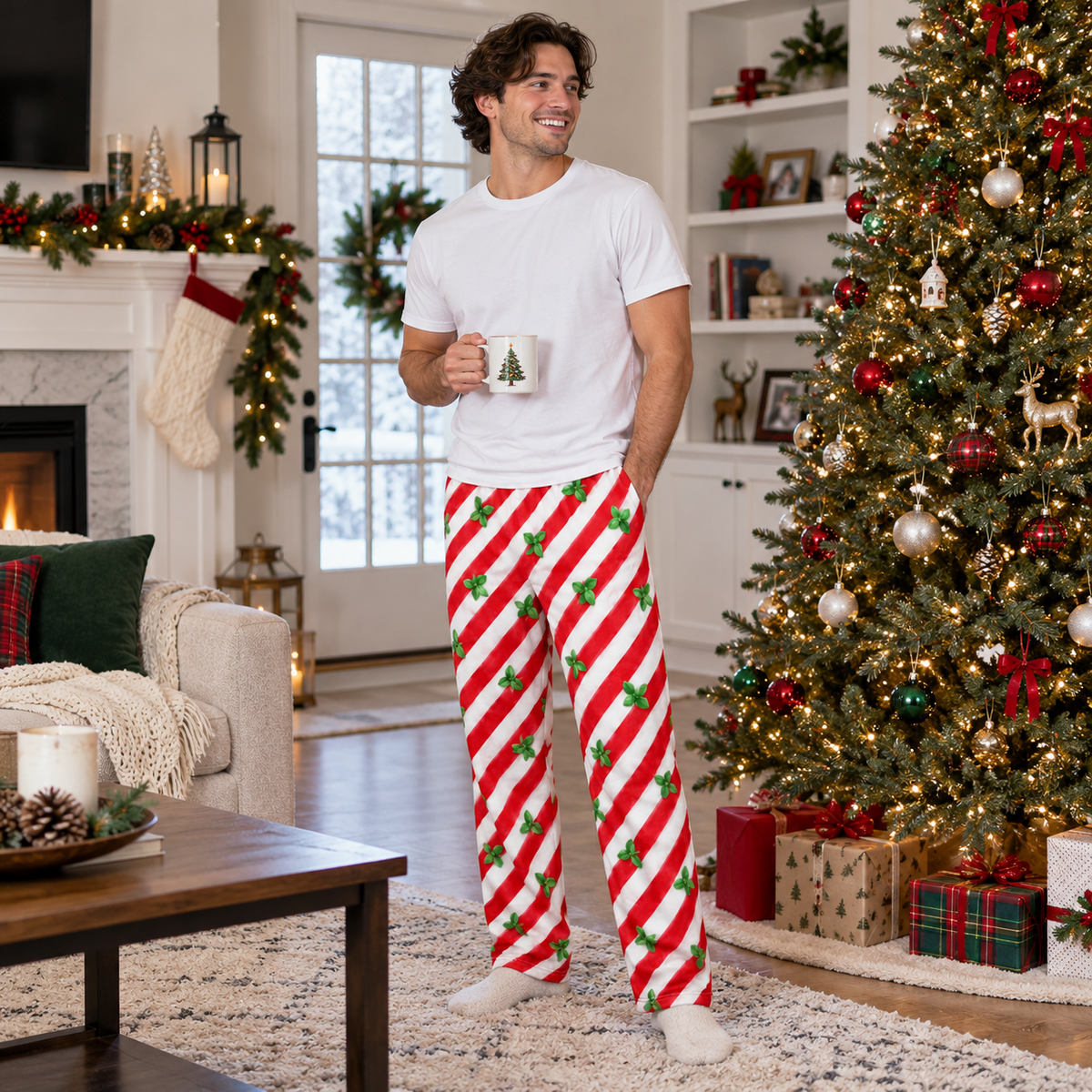 Funny Christmas Pajama Pants with Butt Flap Graphic Print
