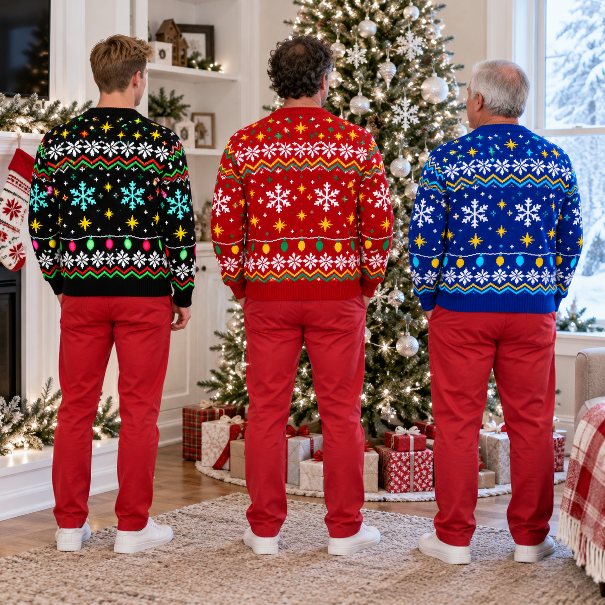 Ugly Christmas Sweater Swingin Reindeer Santa Long Sleeve Knit Top