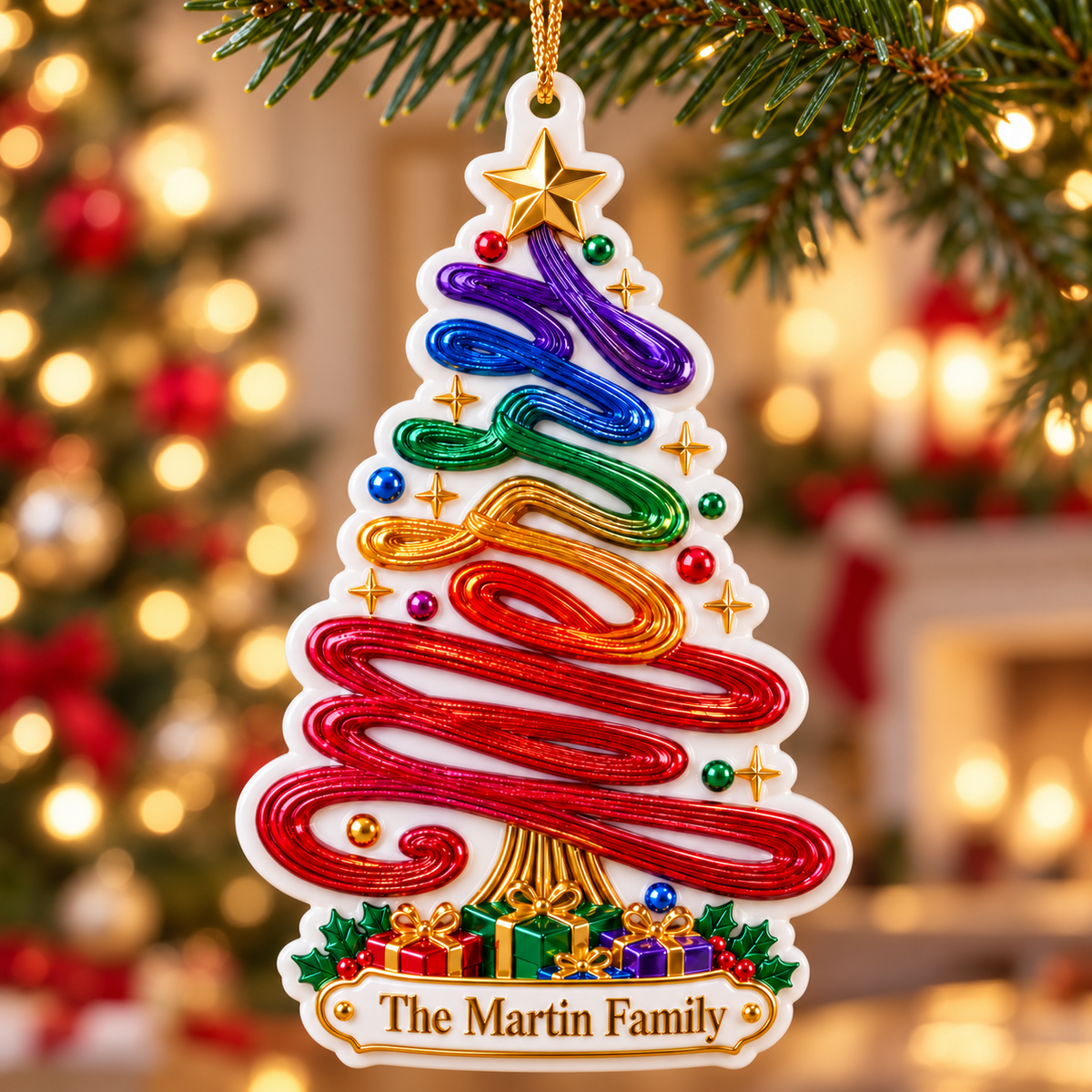 Rainbow Swirl Christmas Tree Acrylic Plaque Holiday Tree Hanging Decor - 3D Relief Ornament