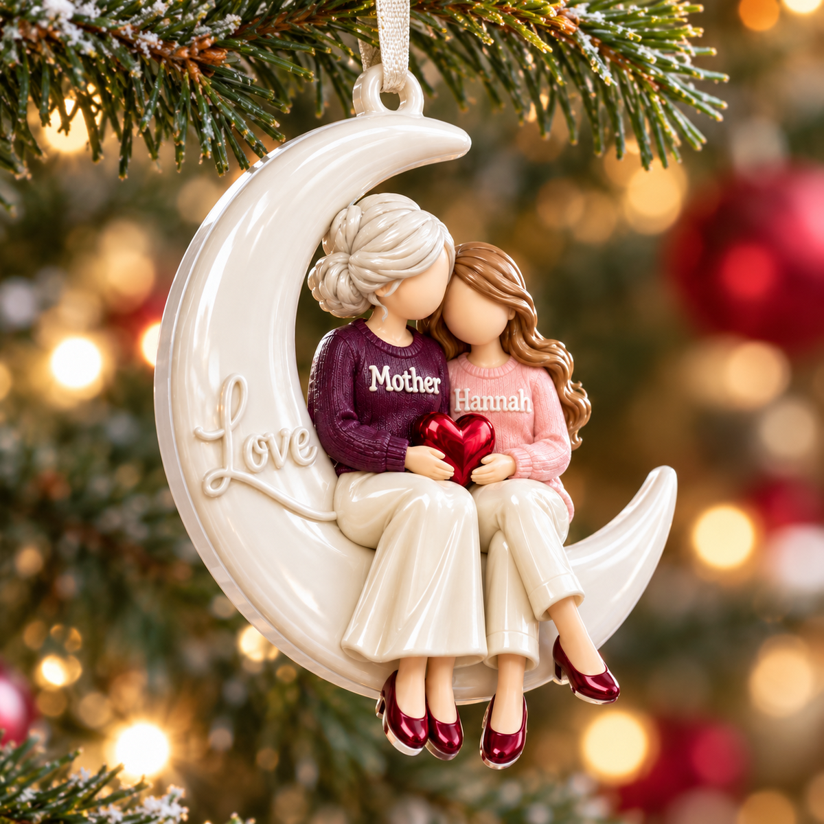 Mother and Daughter Crescent Moon Hanging Figurine - 3D Relief Ornament