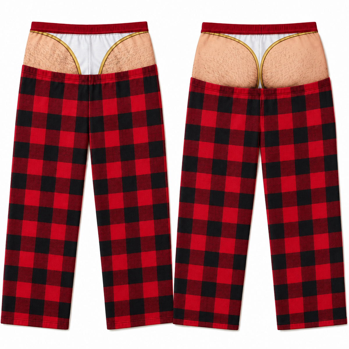 Men's Novelty Plaid Pajama Pants with Fake Sagging Briefs Print