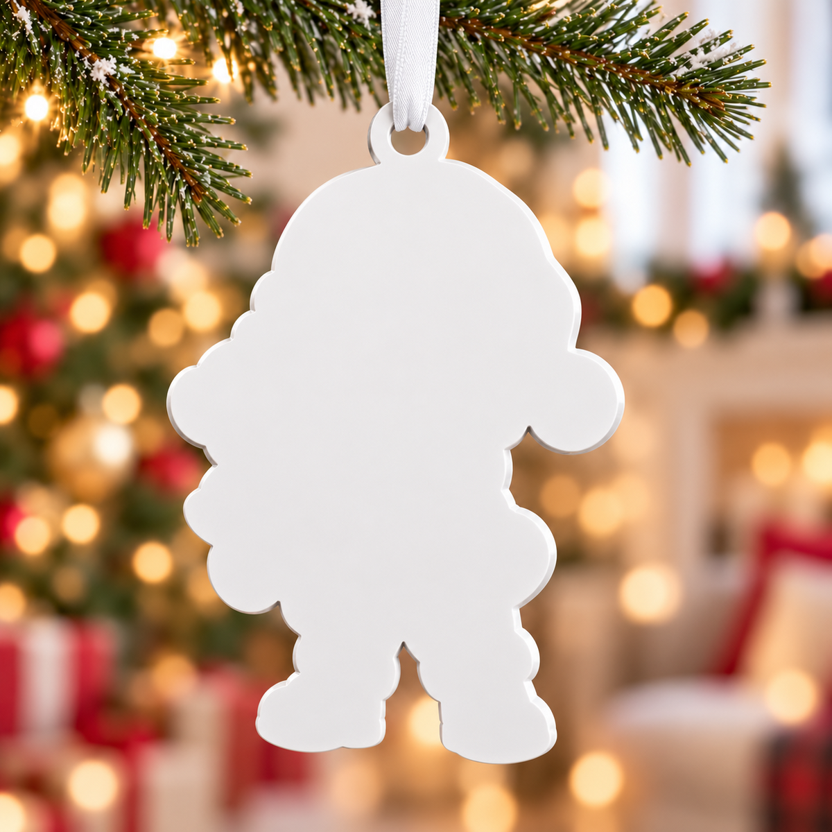 Santa Claus Holding Teddy Bear Acrylic Holiday Tree Decoration - 3D Relief Ornament