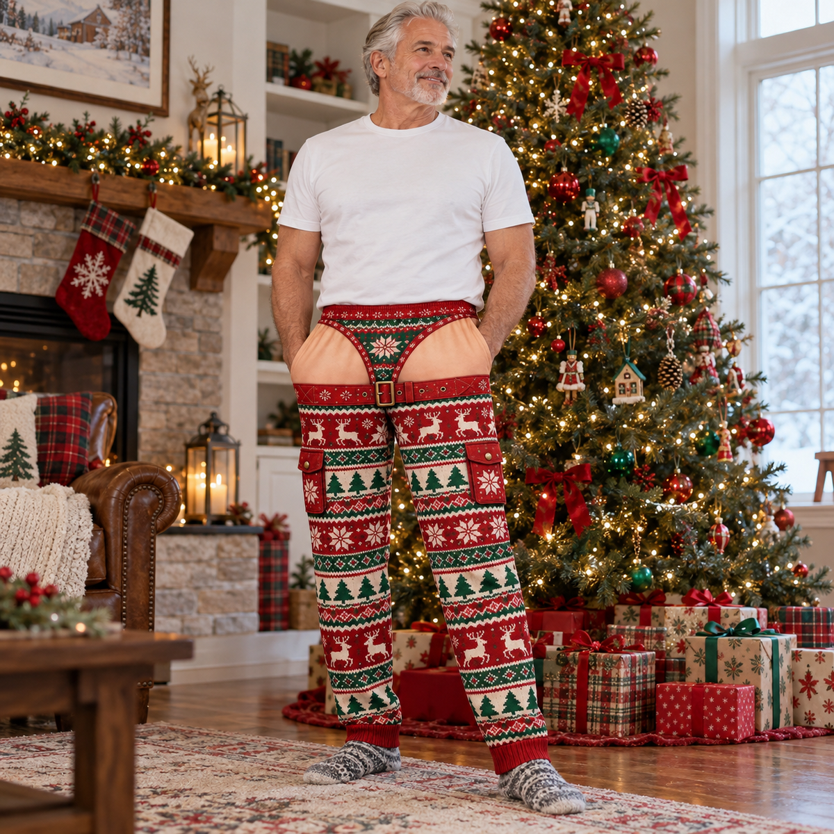 Christmas Chaps Pajama Pants Funny Holiday Print Lounge Bottoms