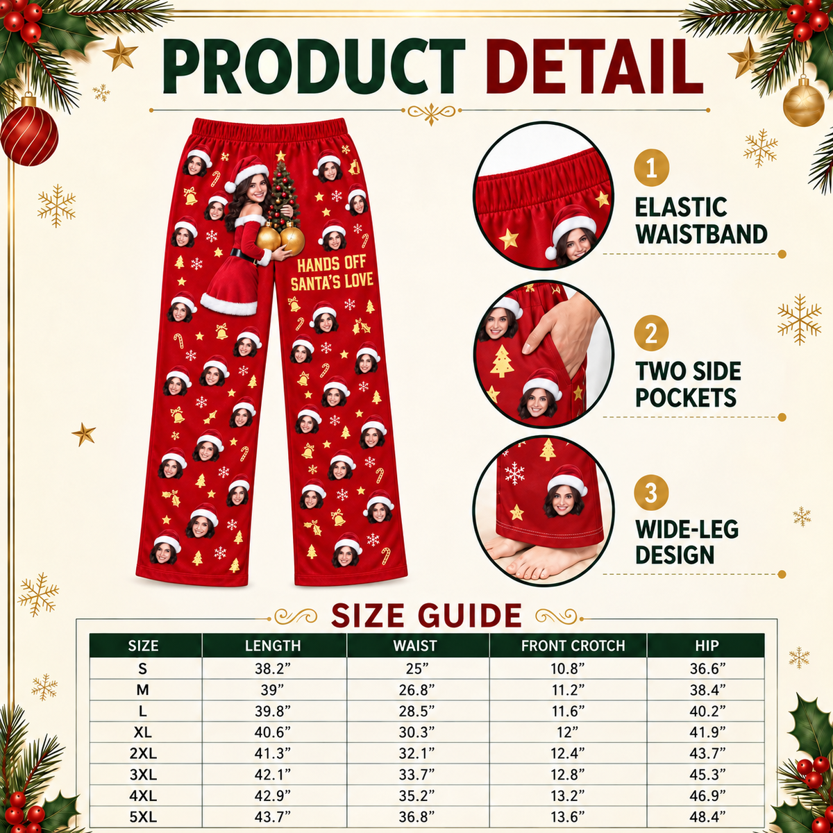 Christmas Pajama Pants Hands Off Santas Love Holiday Lounge Bottoms
