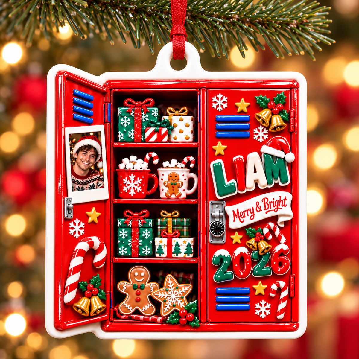 School Locker Holiday Keepsake with Christmas Treats and Gifts Decor - 3D Relief Ornament