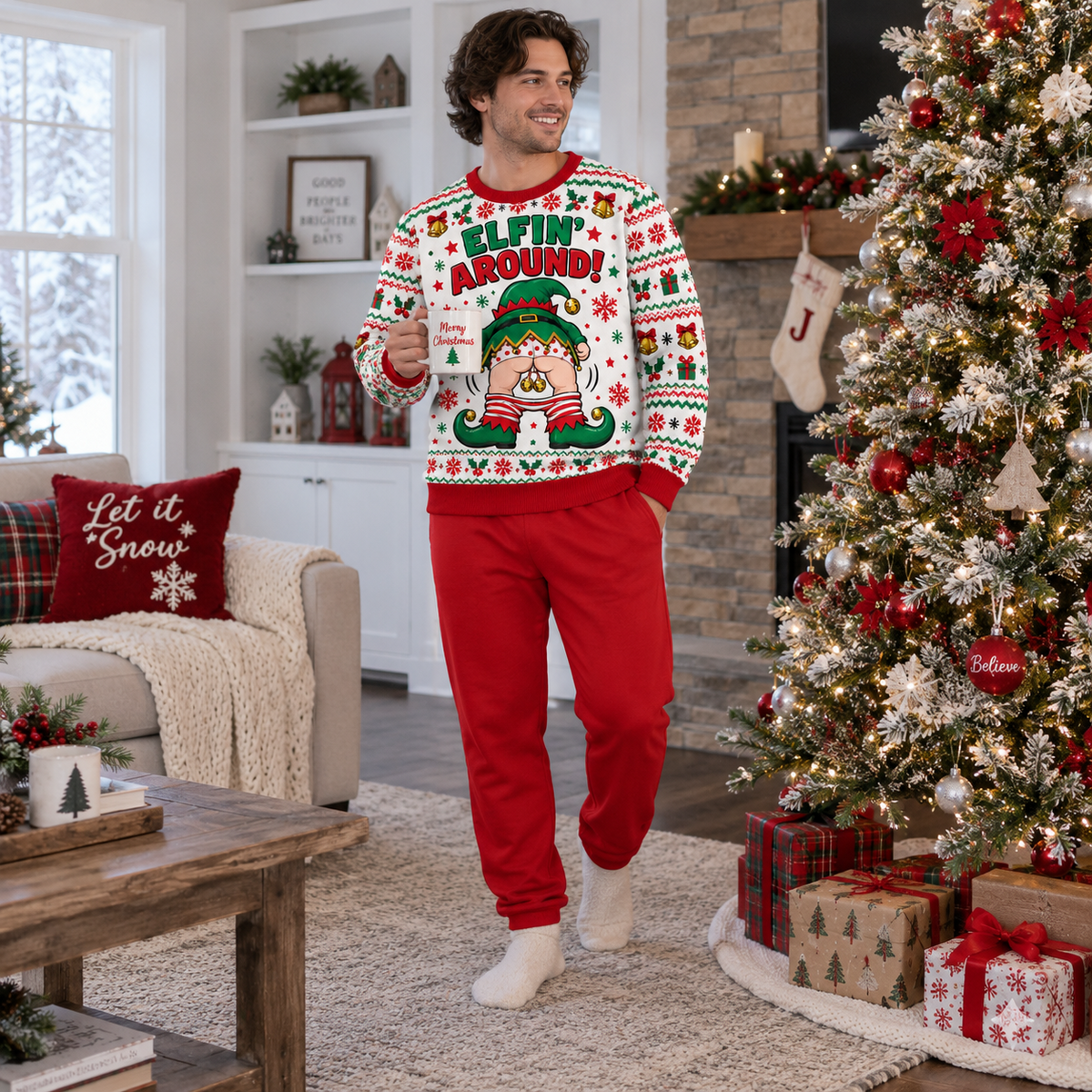 Funny Christmas Sweatshirt Cheeky Jingle Bell Holiday Graphic Crewneck