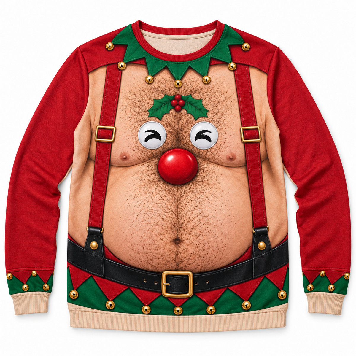 Christmas Sweatshirt Hairy Chest Reindeer Suspenders Pullover