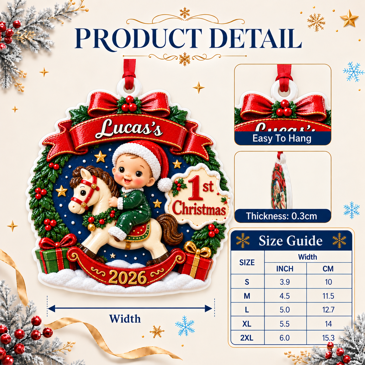 Baby First Christmas Rocking Horse Holiday Keepsake - 3D Relief Ornament
