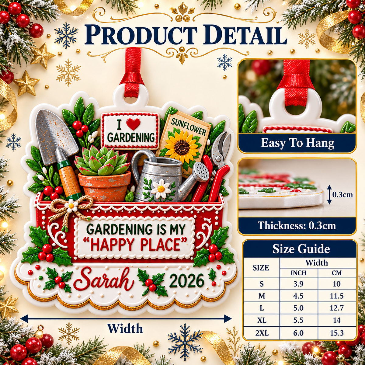 Gardening Tools and Plant Pot Holiday Keepsake - 3D Relief Ornament