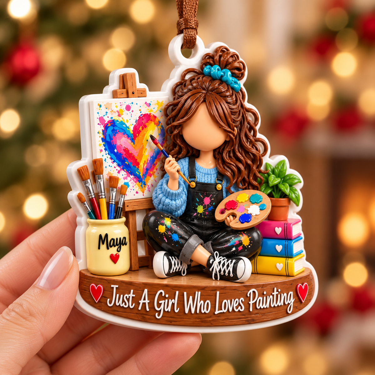Girl Artist with Easel and Paint Palette Acrylic Hanging Keepsake - 3D Relief Ornament