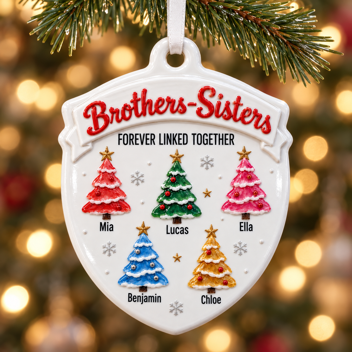 Shield Hanging Keepsake Brothers And Sisters Christmas Trees - 3D Relief Ornament