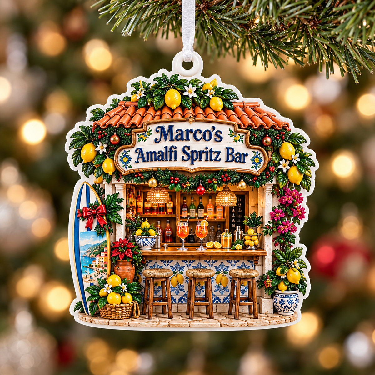 Italian Amalfi Coast Spritz Bar Holiday Hanging Decor - 3D Relief Ornament