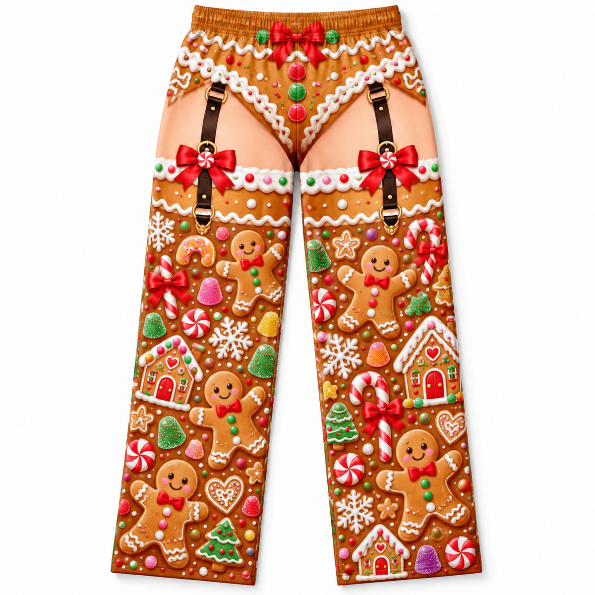 Christmas Pajama Pants Novelty Holiday Garter Print Lounge Trousers