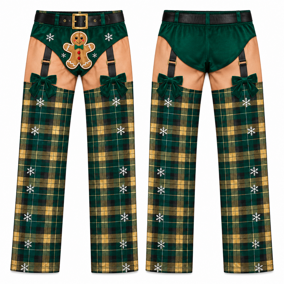 Funny Christmas Pajama Pants Plaid Gingerbread Garter Belt Trousers