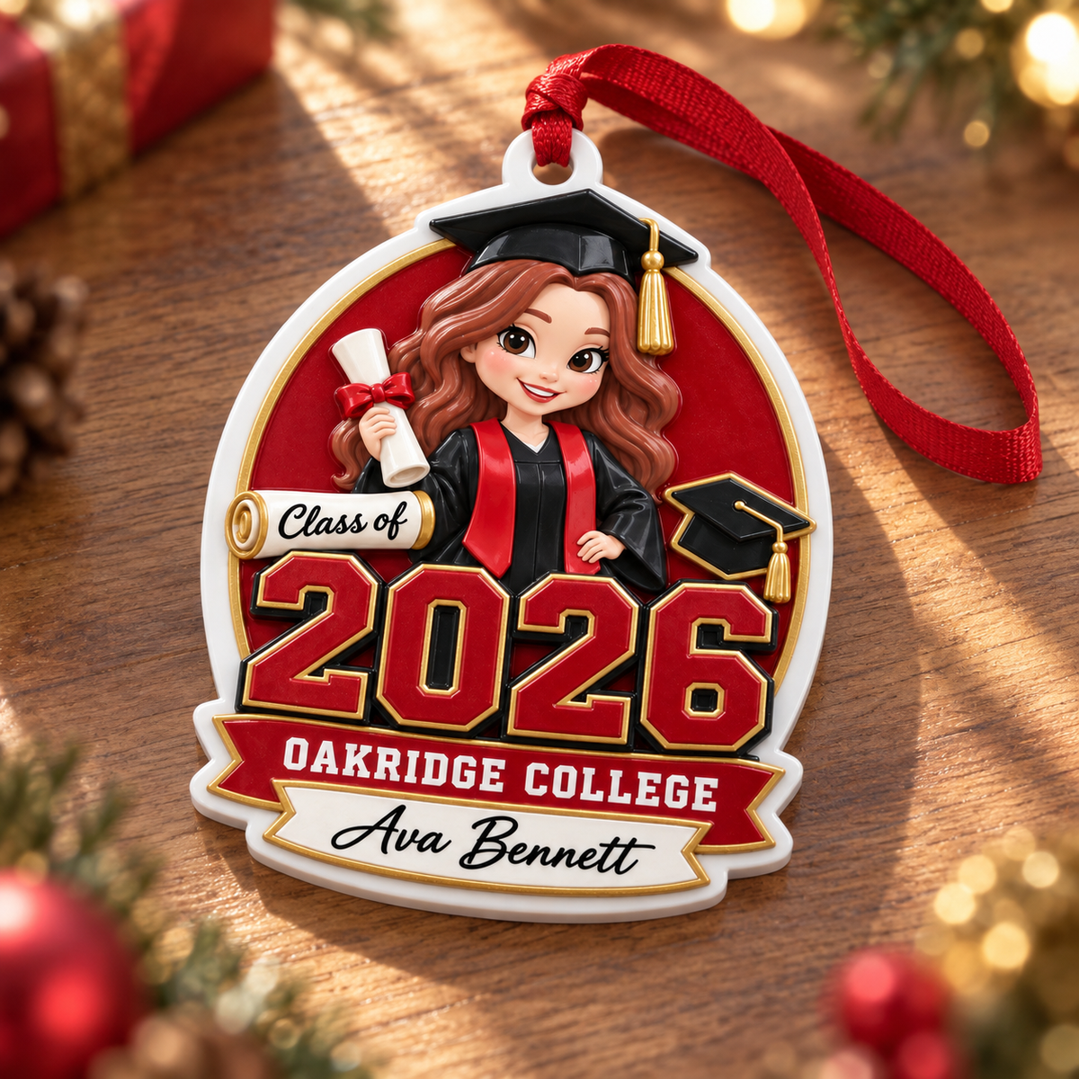 College Graduation Keepsake Plaque with Female Senior in Cap and Gown - 3D Relief Ornament