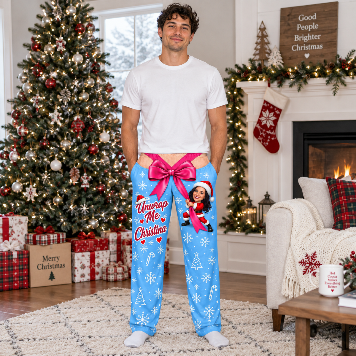 Christmas Pajama Pants Novelty Bow Graphic Holiday Loungewear